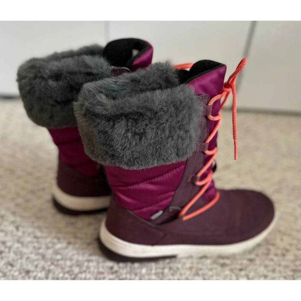 Merrell Tremblant Ezra Waterproof Snow Boots Purple Faux Fur Trim Womens 7